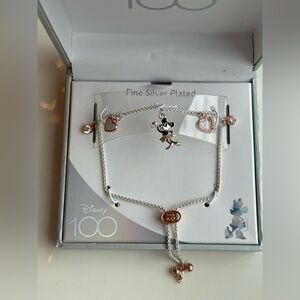Disney Kids Silver-Plated Minnie Mouse Bracelet with Rose Gold Hearts
